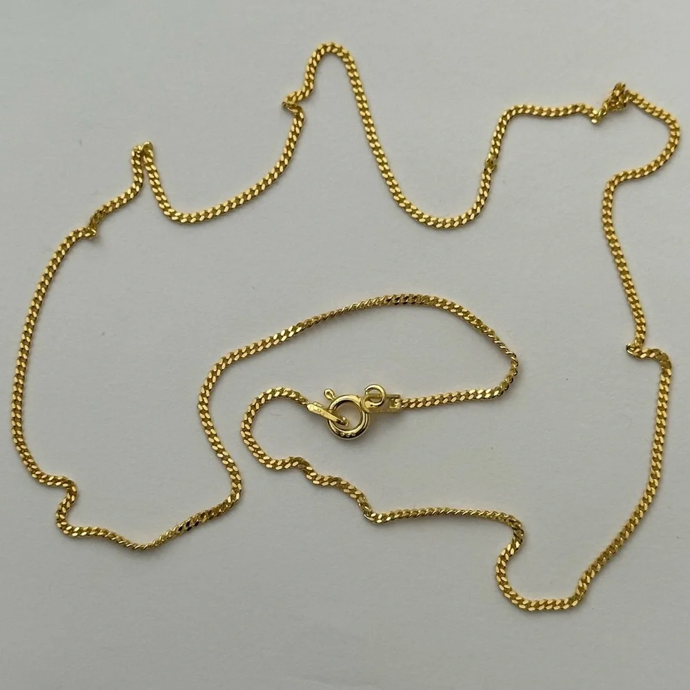 925 Silver necklace 19.5” 1mm cuban chain 18k yellow gold plated Unisex